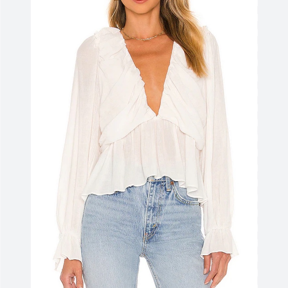 Free People Daia Top in French Vanilla - Ivory Ruffle V-Neck Peplum Blouse
